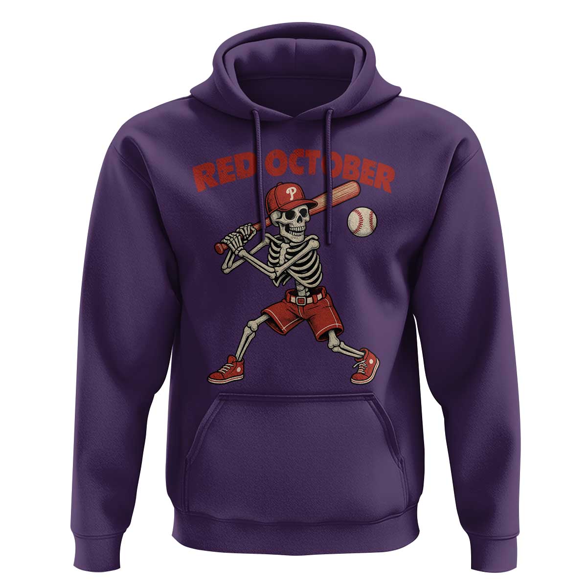 Red October Skeleton Baseball Hoodie Philadelphia Halloween Costume Funny - Wonder Print Shop