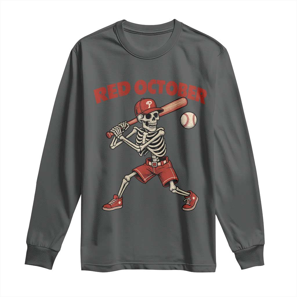 Red October Skeleton Baseball Long Sleeve Shirt Philadelphia Halloween Costume Funny - Wonder Print Shop