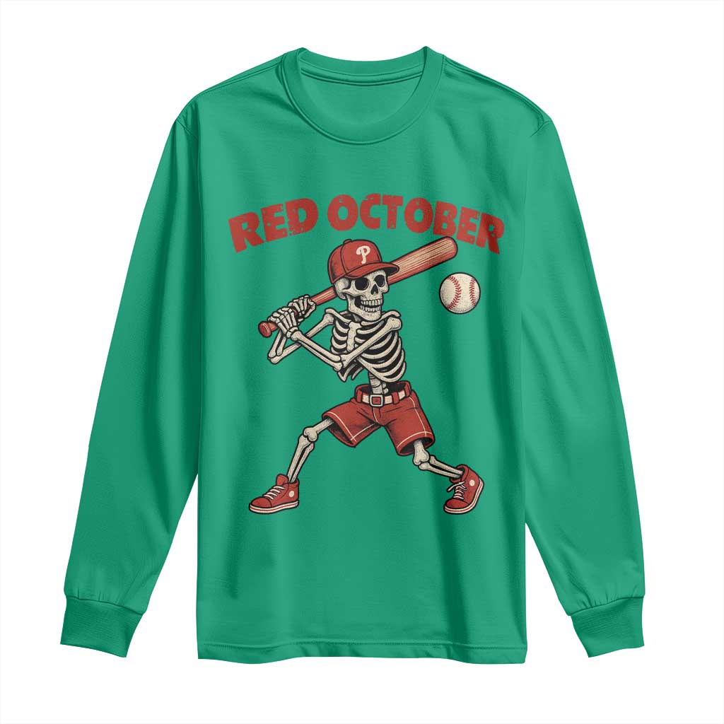 Red October Skeleton Baseball Long Sleeve Shirt Philadelphia Halloween Costume Funny - Wonder Print Shop