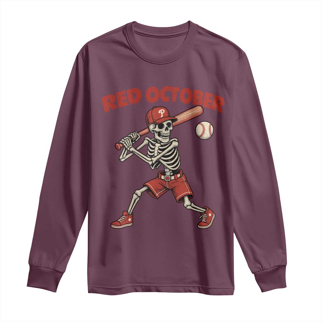Red October Skeleton Baseball Long Sleeve Shirt Philadelphia Halloween Costume Funny - Wonder Print Shop