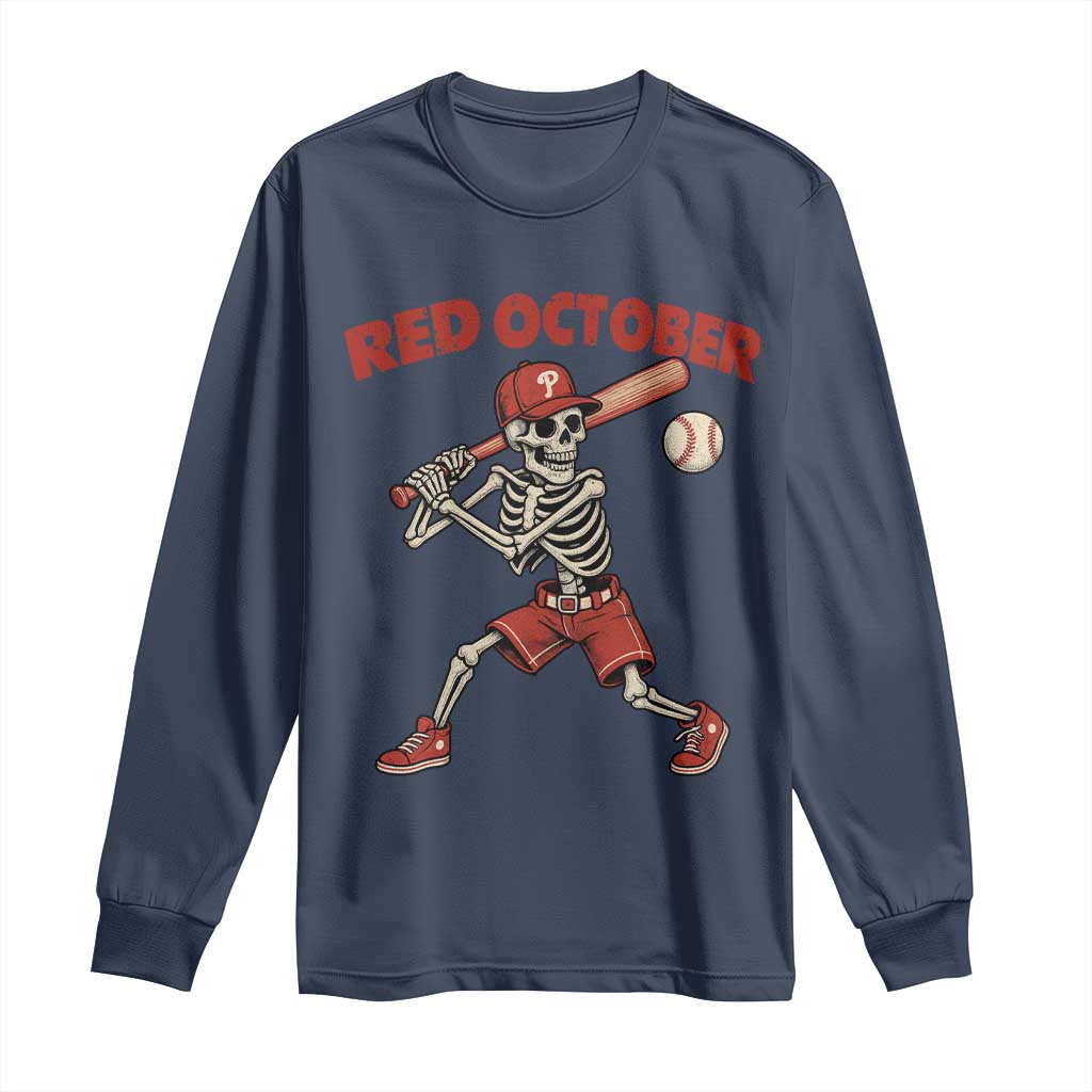 Red October Skeleton Baseball Long Sleeve Shirt Philadelphia Halloween Costume Funny - Wonder Print Shop