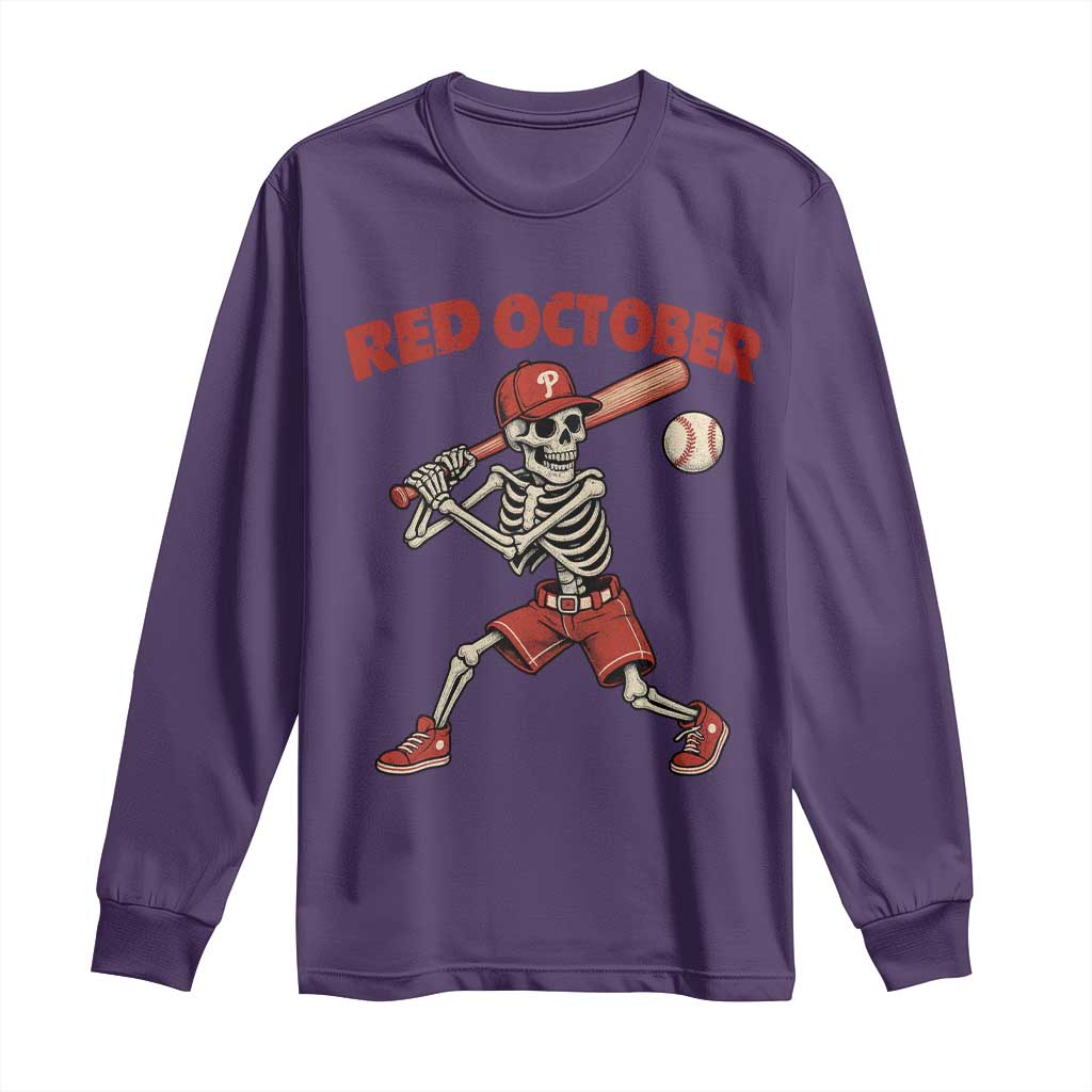 Red October Skeleton Baseball Long Sleeve Shirt Philadelphia Halloween Costume Funny - Wonder Print Shop