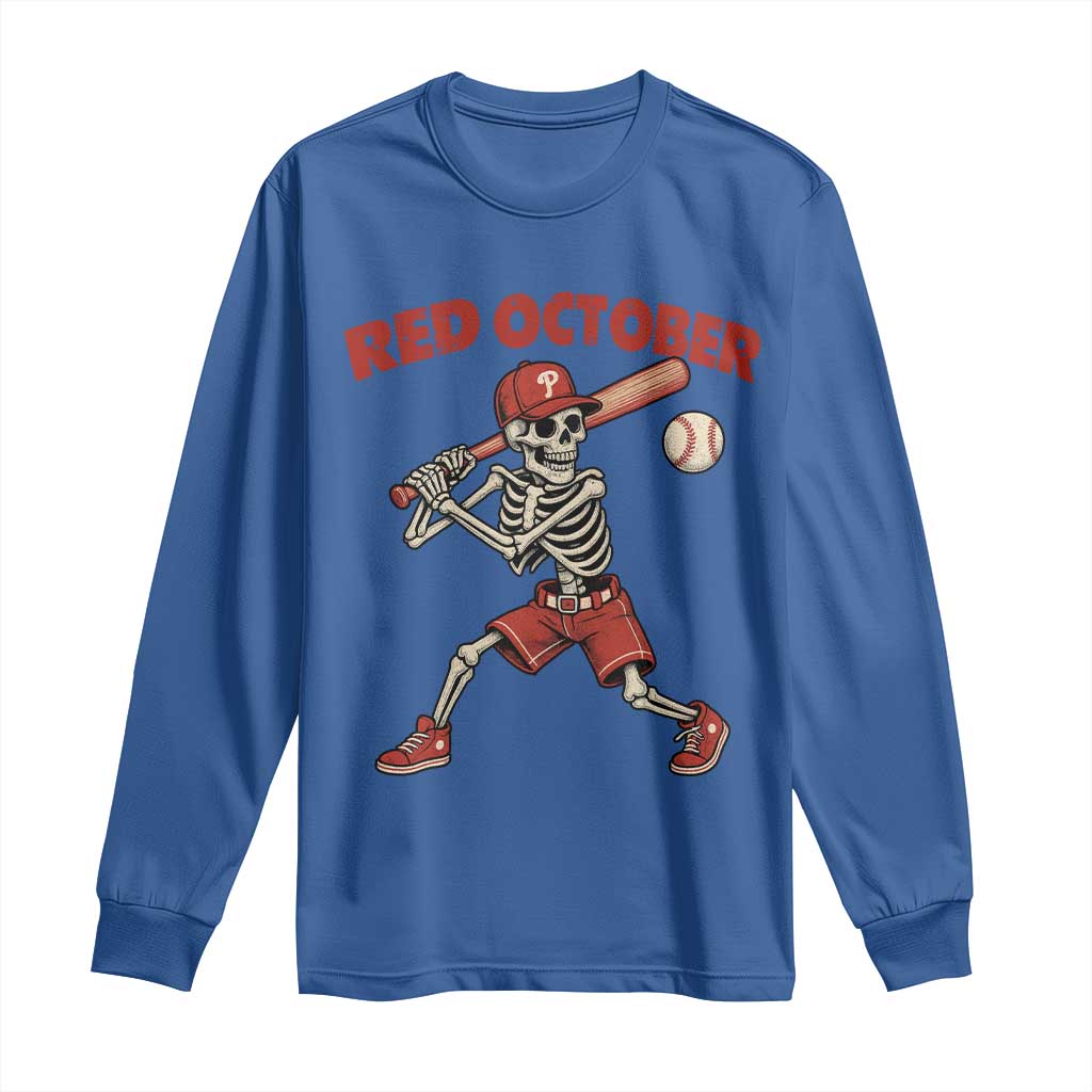Red October Skeleton Baseball Long Sleeve Shirt Philadelphia Halloween Costume Funny - Wonder Print Shop