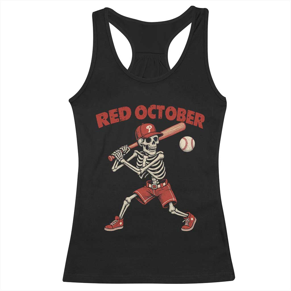 Red October Skeleton Baseball Racerback Tank Top Philadelphia Halloween Costume Funny - Wonder Print Shop