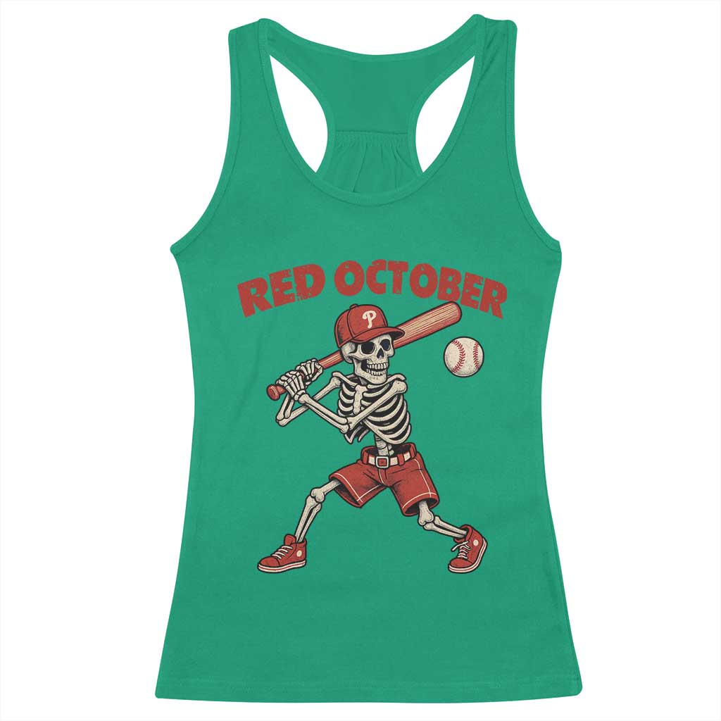 Red October Skeleton Baseball Racerback Tank Top Philadelphia Halloween Costume Funny - Wonder Print Shop