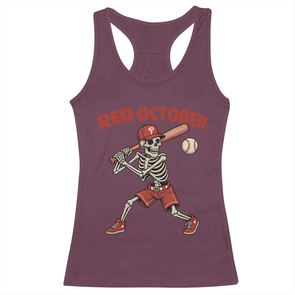 Red October Skeleton Baseball Racerback Tank Top Philadelphia Halloween Costume Funny - Wonder Print Shop