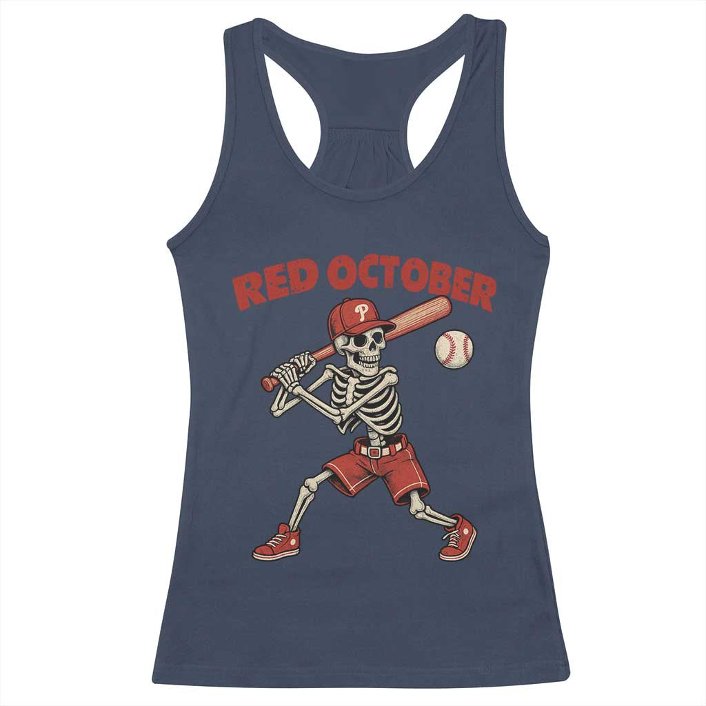 Red October Skeleton Baseball Racerback Tank Top Philadelphia Halloween Costume Funny - Wonder Print Shop