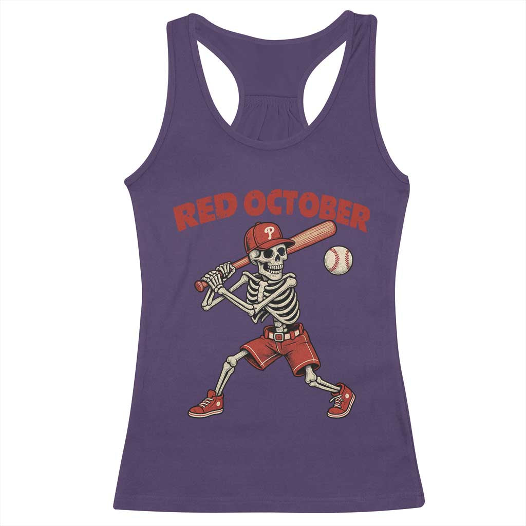 Red October Skeleton Baseball Racerback Tank Top Philadelphia Halloween Costume Funny - Wonder Print Shop