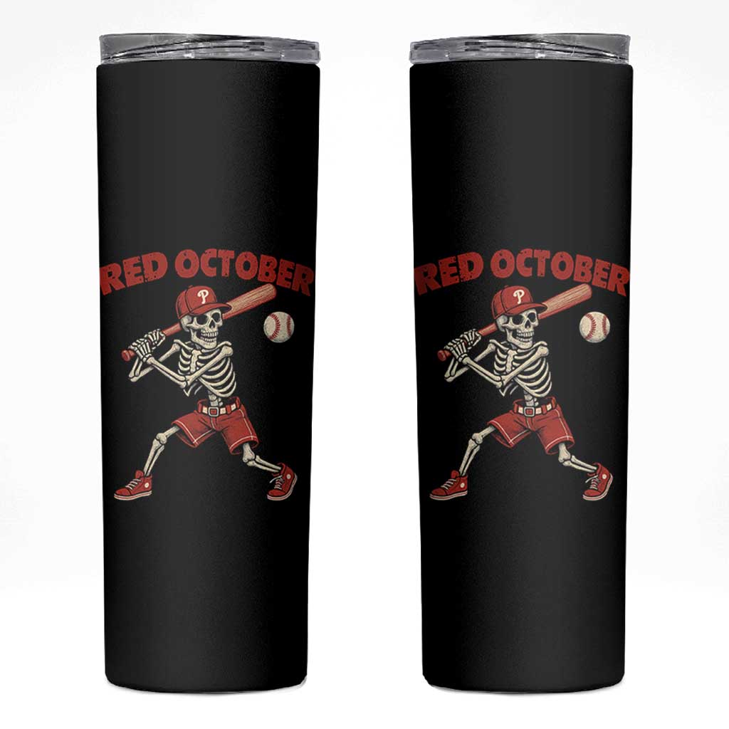 Red October Skeleton Baseball Skinny Tumbler Philadelphia Halloween Costume Funny - Wonder Print Shop