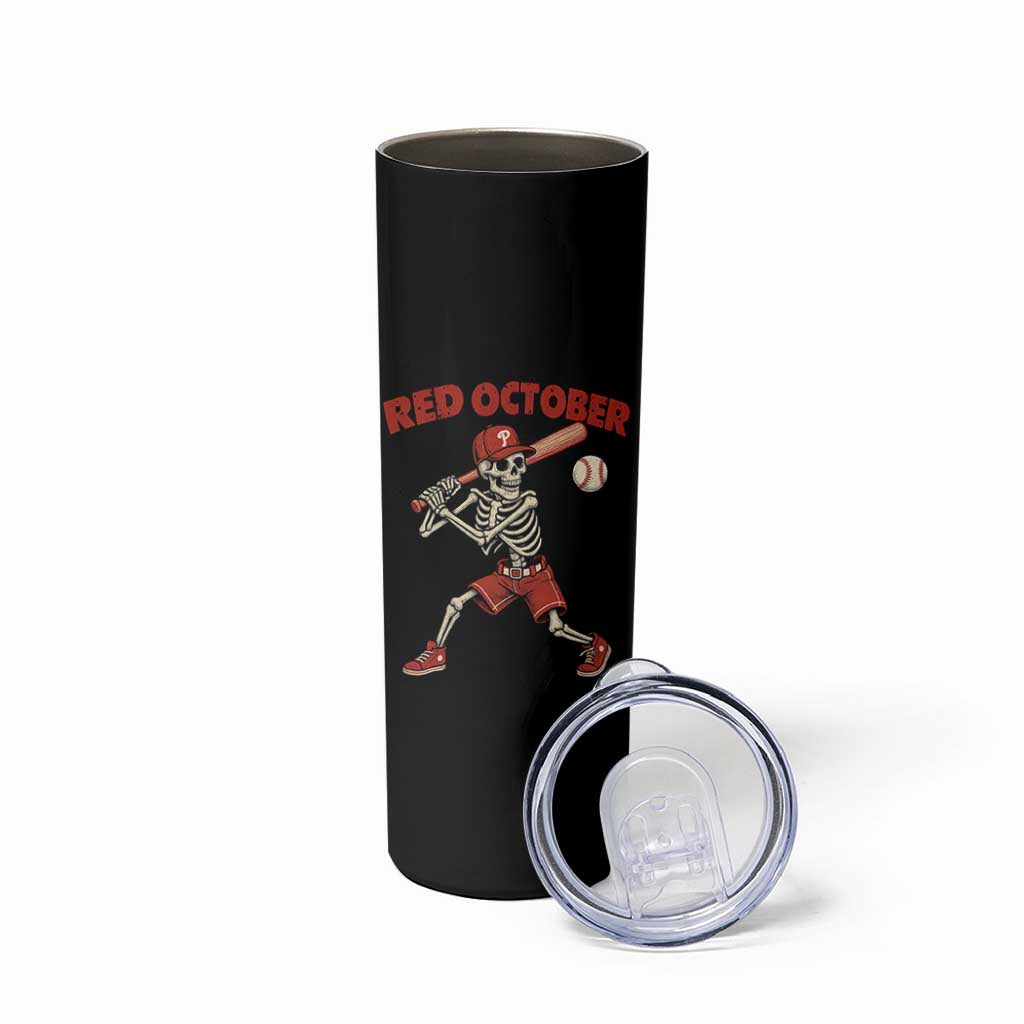 Red October Skeleton Baseball Skinny Tumbler Philadelphia Halloween Costume Funny - Wonder Print Shop