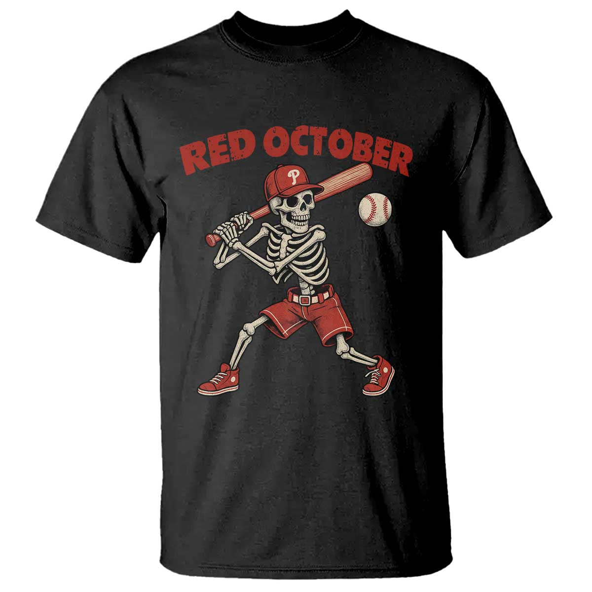 Red October Skeleton Baseball T Shirt Philadelphia Halloween Costume Funny - Wonder Print Shop