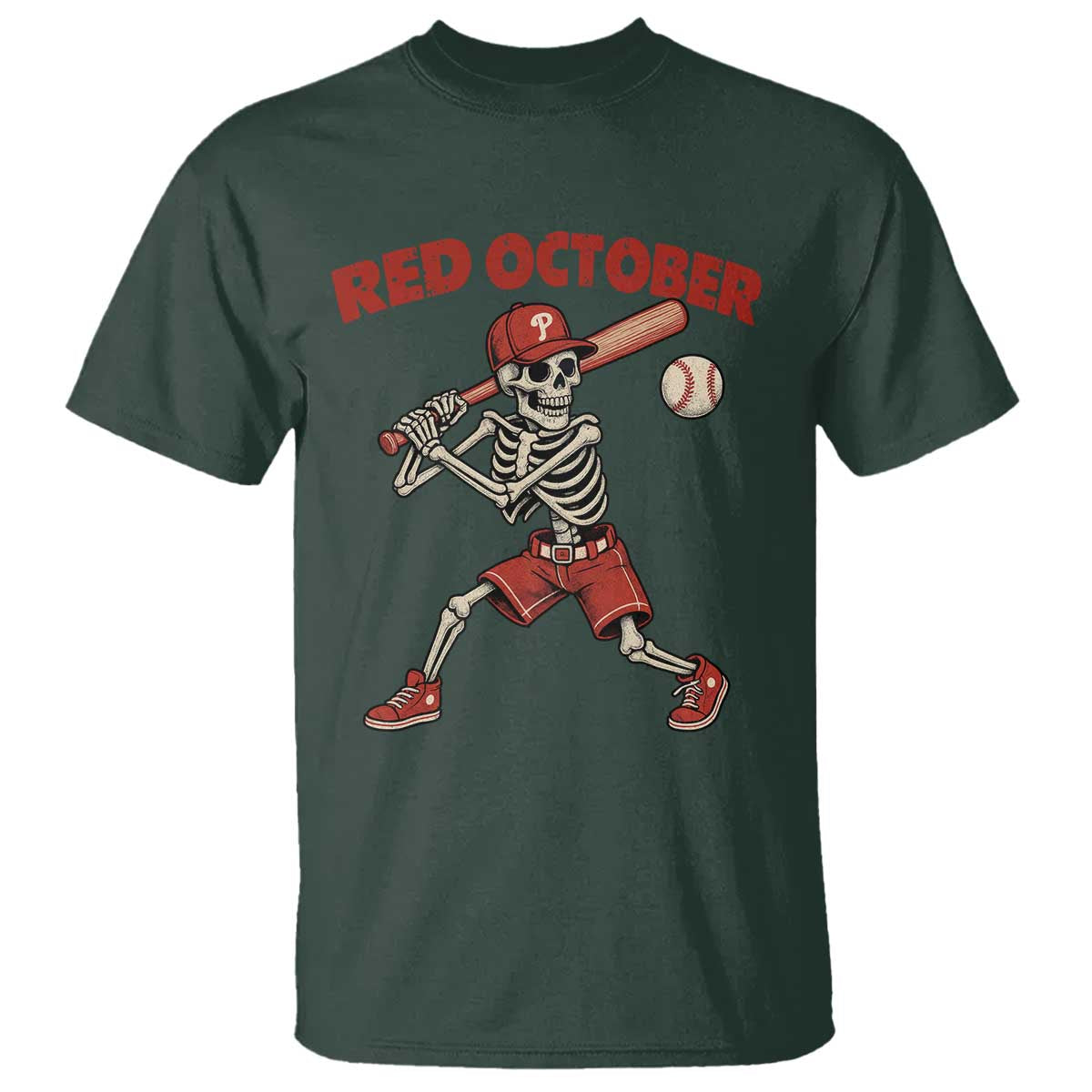 Red October Skeleton Baseball T Shirt Philadelphia Halloween Costume Funny - Wonder Print Shop