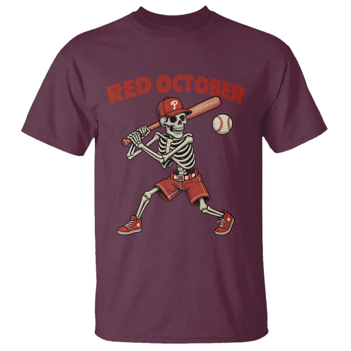 Red October Skeleton Baseball T Shirt Philadelphia Halloween Costume Funny - Wonder Print Shop
