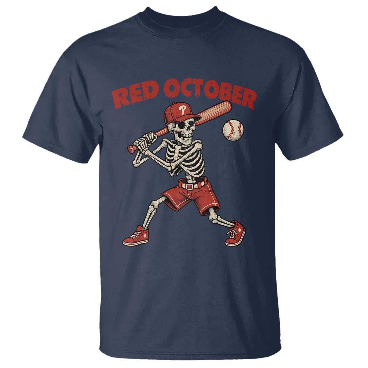 Red October Skeleton Baseball T Shirt Philadelphia Halloween Costume Funny - Wonder Print Shop