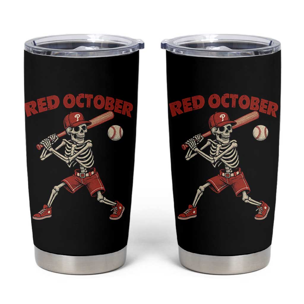 Red October Skeleton Baseball Tumbler Cup Philadelphia Halloween Costume Funny - Wonder Print Shop