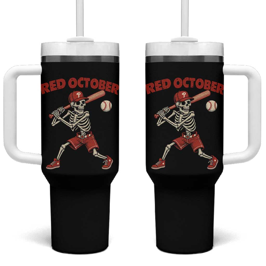 Red October Skeleton Baseball Tumbler With Handle Philadelphia Halloween Costume Funny - Wonder Print Shop