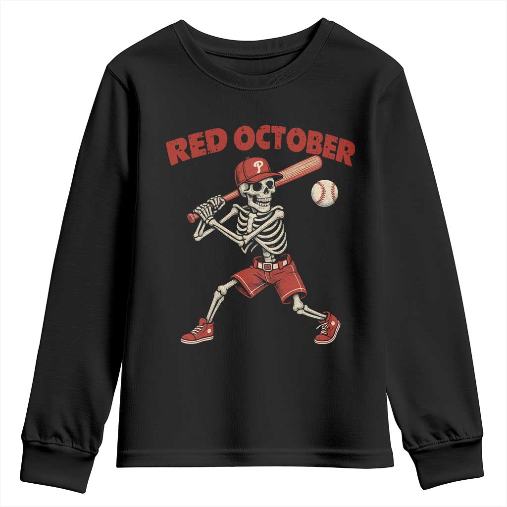 Red October Skeleton Baseball Youth Sweatshirt Philadelphia Halloween Costume Funny - Wonder Print Shop
