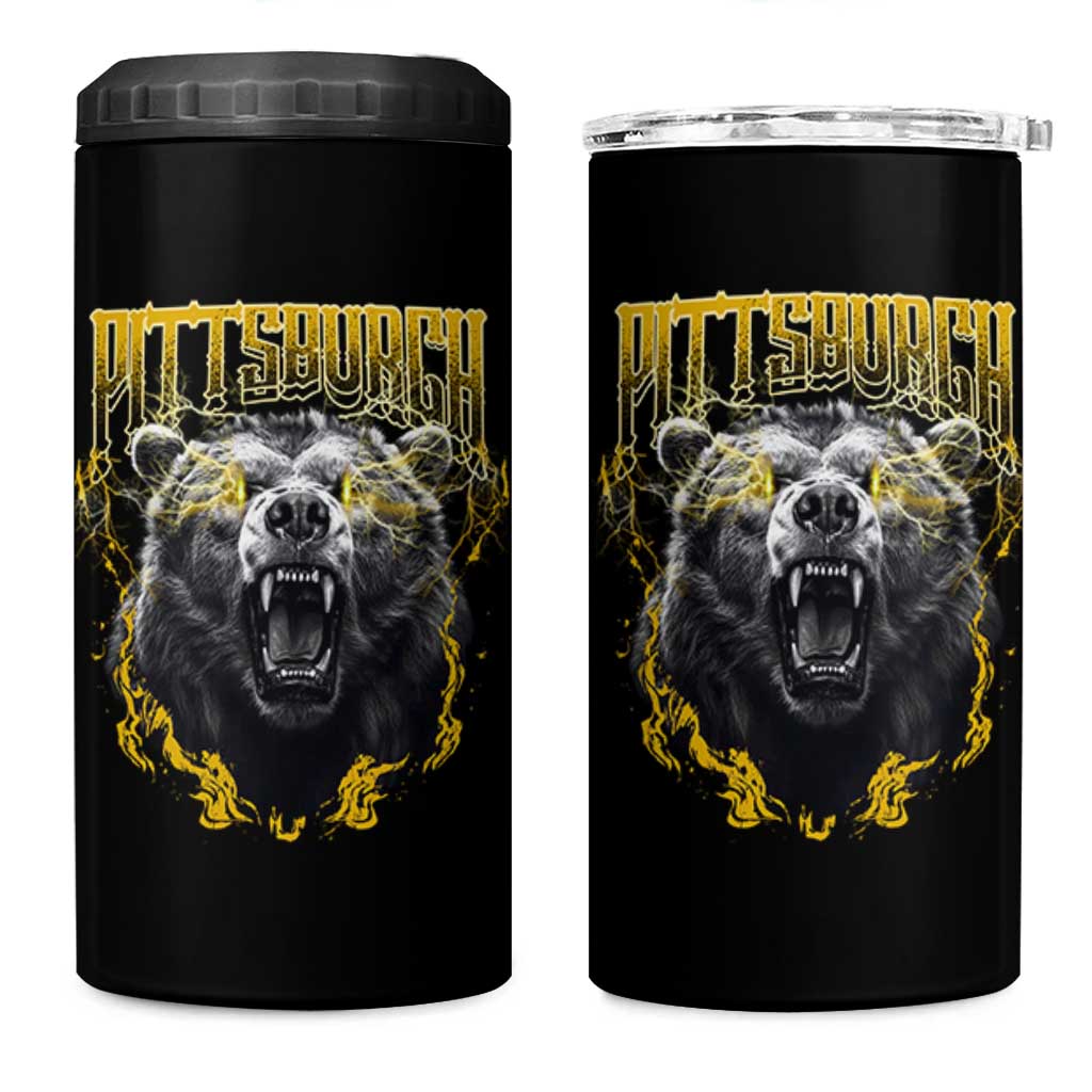 Vintage Pittsburgh 4 in 1 Can Cooler Tumbler Retro Sports Fan Wild Bear Mascot Streetwear Bootleg - Wonder Print Shop
