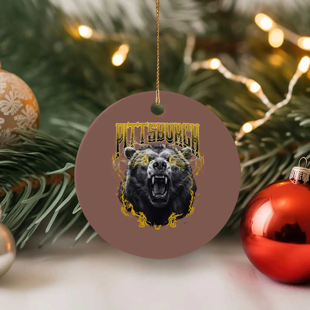 Vintage Pittsburgh Ceramic Ornament Retro Sports Fan Wild Bear Mascot Streetwear Bootleg - Wonder Print Shop