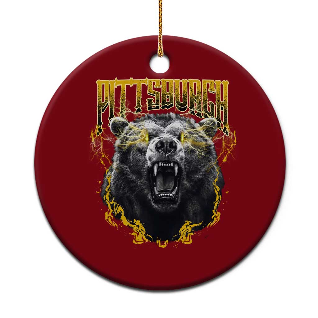 Vintage Pittsburgh Ceramic Ornament Retro Sports Fan Wild Bear Mascot Streetwear Bootleg - Wonder Print Shop