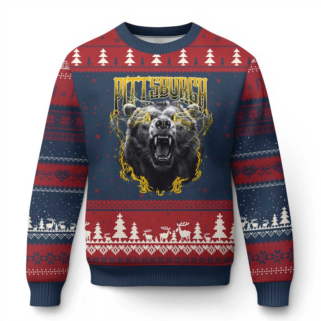 Vintage Pittsburgh Ugly Christmas Sweater Retro Sports Fan Wild Bear Mascot Streetwear Bootleg - Wonder Print Shop