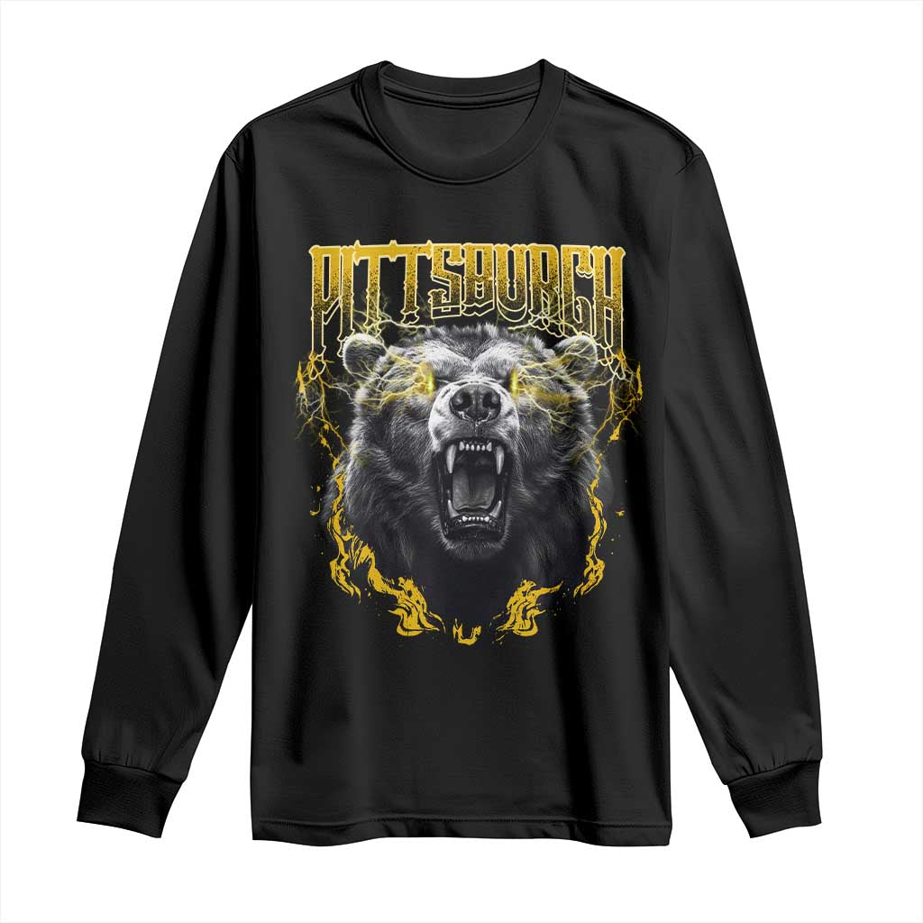 Vintage Pittsburgh Long Sleeve Shirt Retro Sports Fan Wild Bear Mascot Streetwear Bootleg - Wonder Print Shop