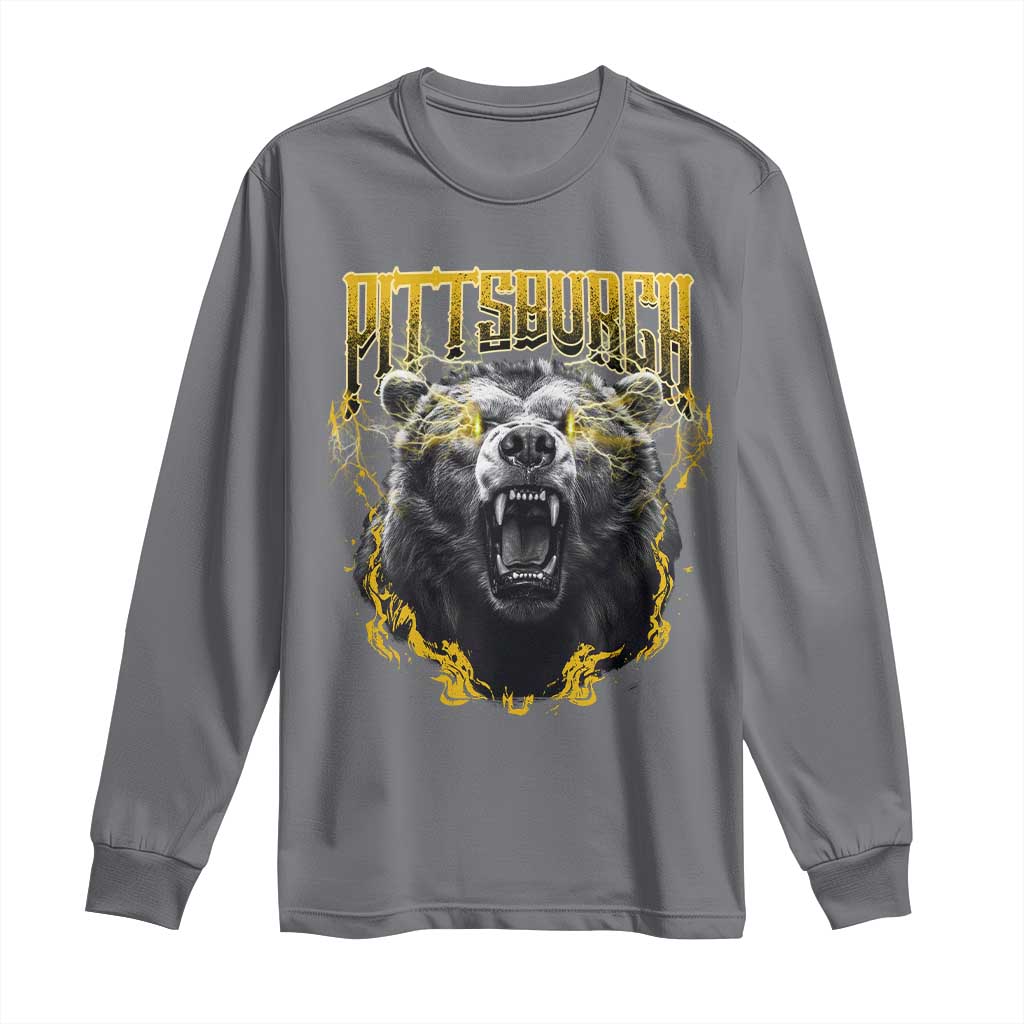 Vintage Pittsburgh Long Sleeve Shirt Retro Sports Fan Wild Bear Mascot Streetwear Bootleg - Wonder Print Shop