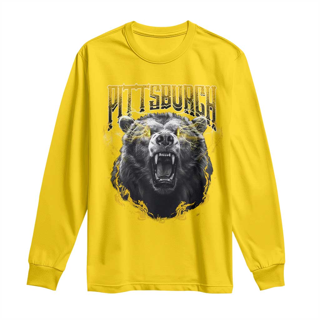 Vintage Pittsburgh Long Sleeve Shirt Retro Sports Fan Wild Bear Mascot Streetwear Bootleg - Wonder Print Shop