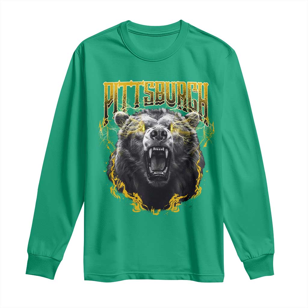 Vintage Pittsburgh Long Sleeve Shirt Retro Sports Fan Wild Bear Mascot Streetwear Bootleg - Wonder Print Shop