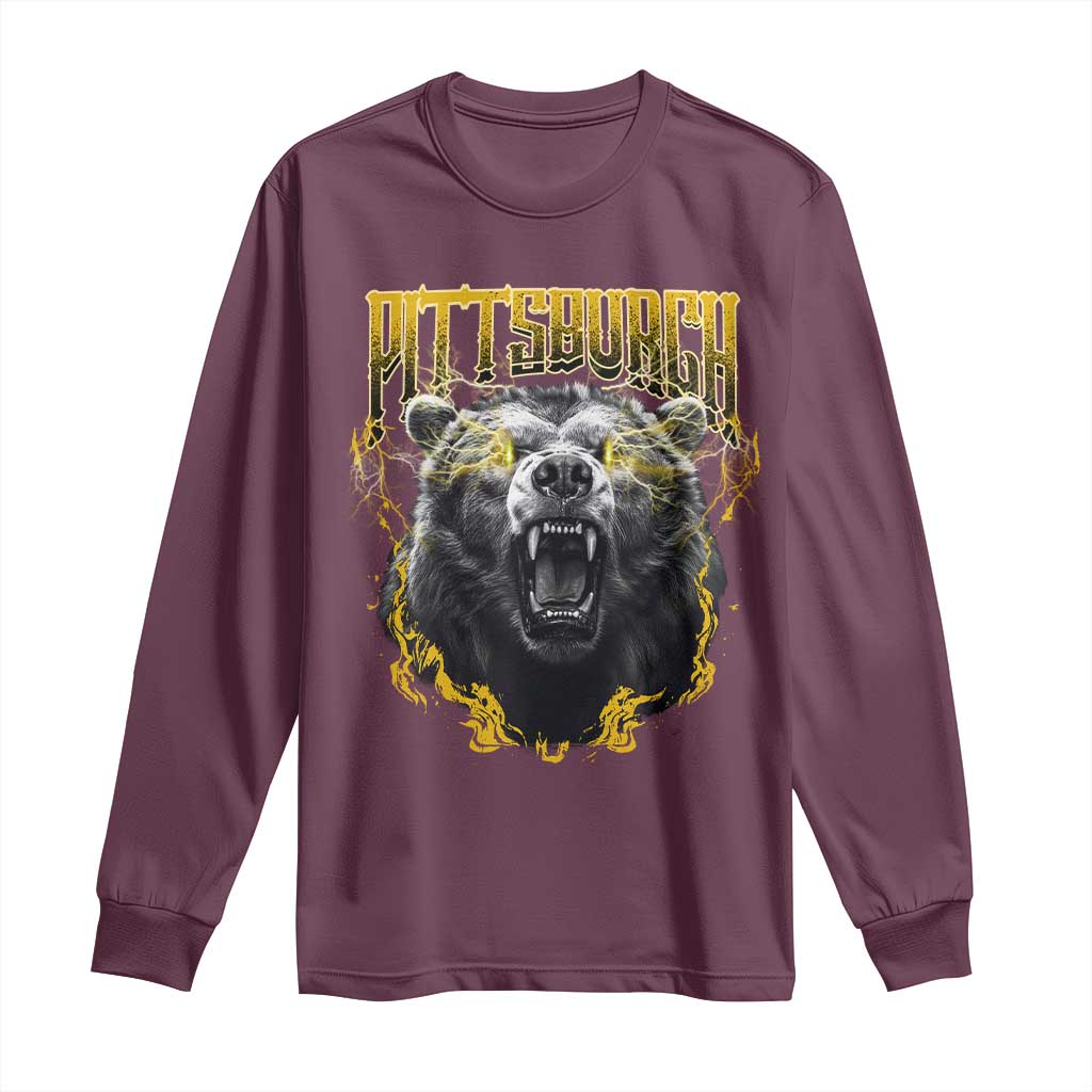 Vintage Pittsburgh Long Sleeve Shirt Retro Sports Fan Wild Bear Mascot Streetwear Bootleg - Wonder Print Shop