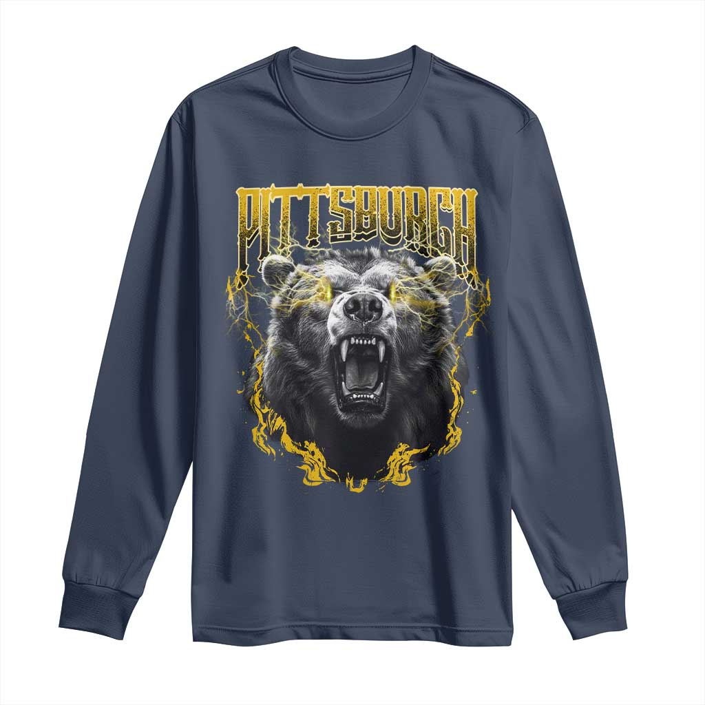 Vintage Pittsburgh Long Sleeve Shirt Retro Sports Fan Wild Bear Mascot Streetwear Bootleg - Wonder Print Shop