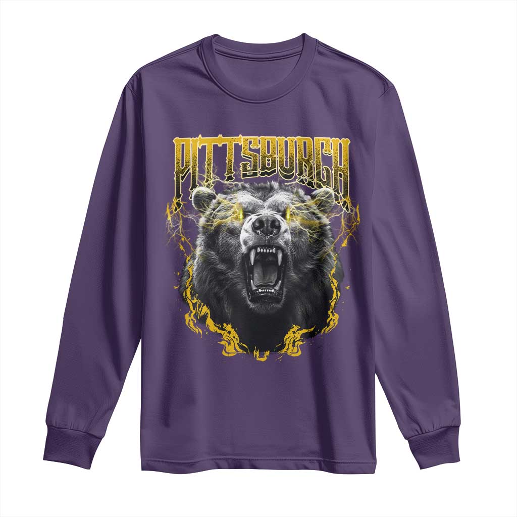Vintage Pittsburgh Long Sleeve Shirt Retro Sports Fan Wild Bear Mascot Streetwear Bootleg - Wonder Print Shop