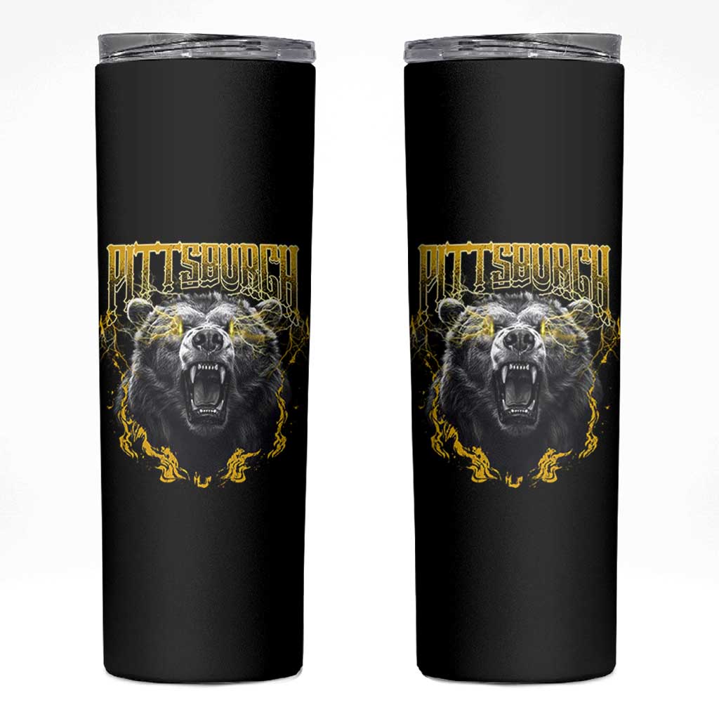 Vintage Pittsburgh Skinny Tumbler Retro Sports Fan Wild Bear Mascot Streetwear Bootleg - Wonder Print Shop