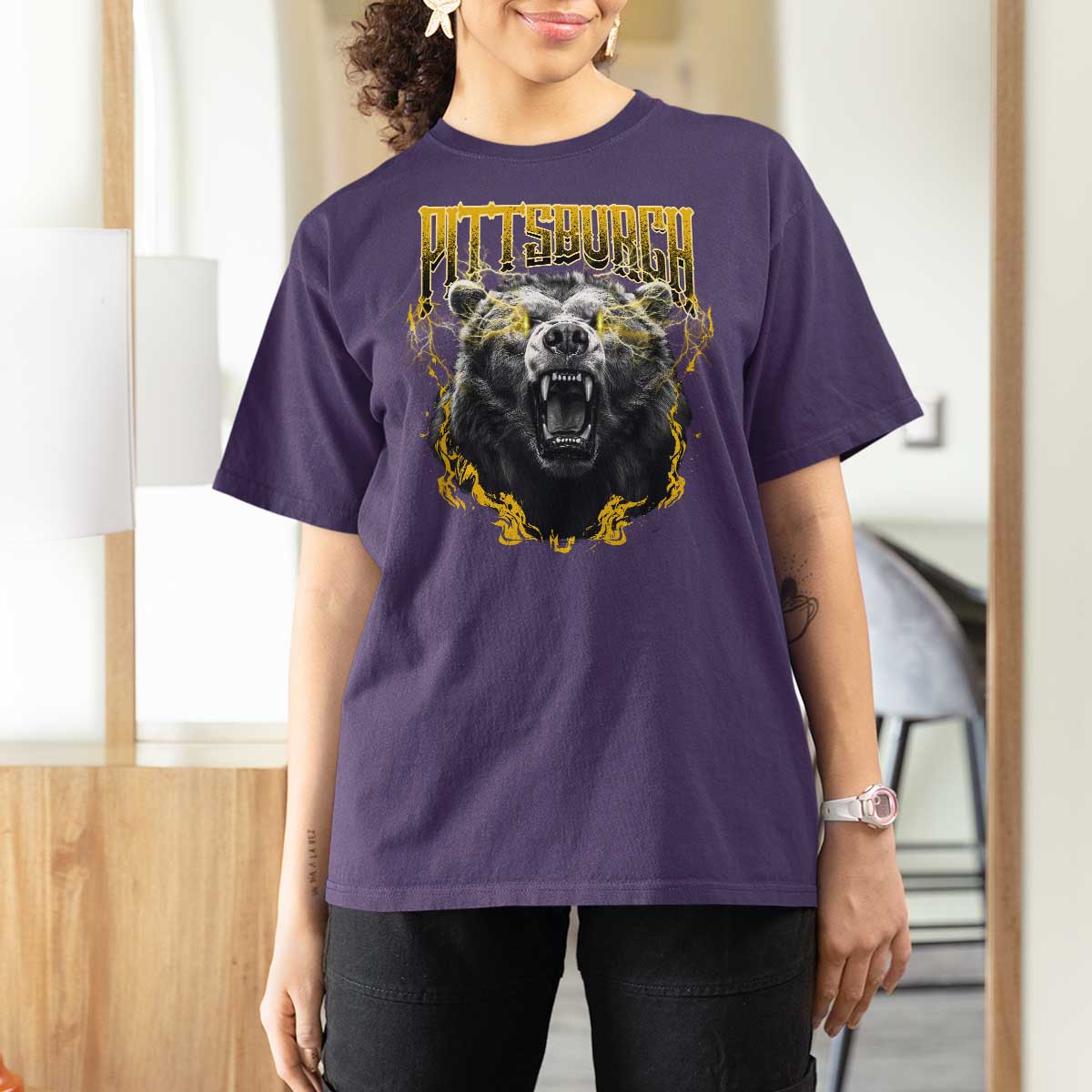 Vintage Pittsburgh T Shirt For Women Retro Sports Fan Wild Bear Mascot Streetwear Bootleg - Wonder Print Shop