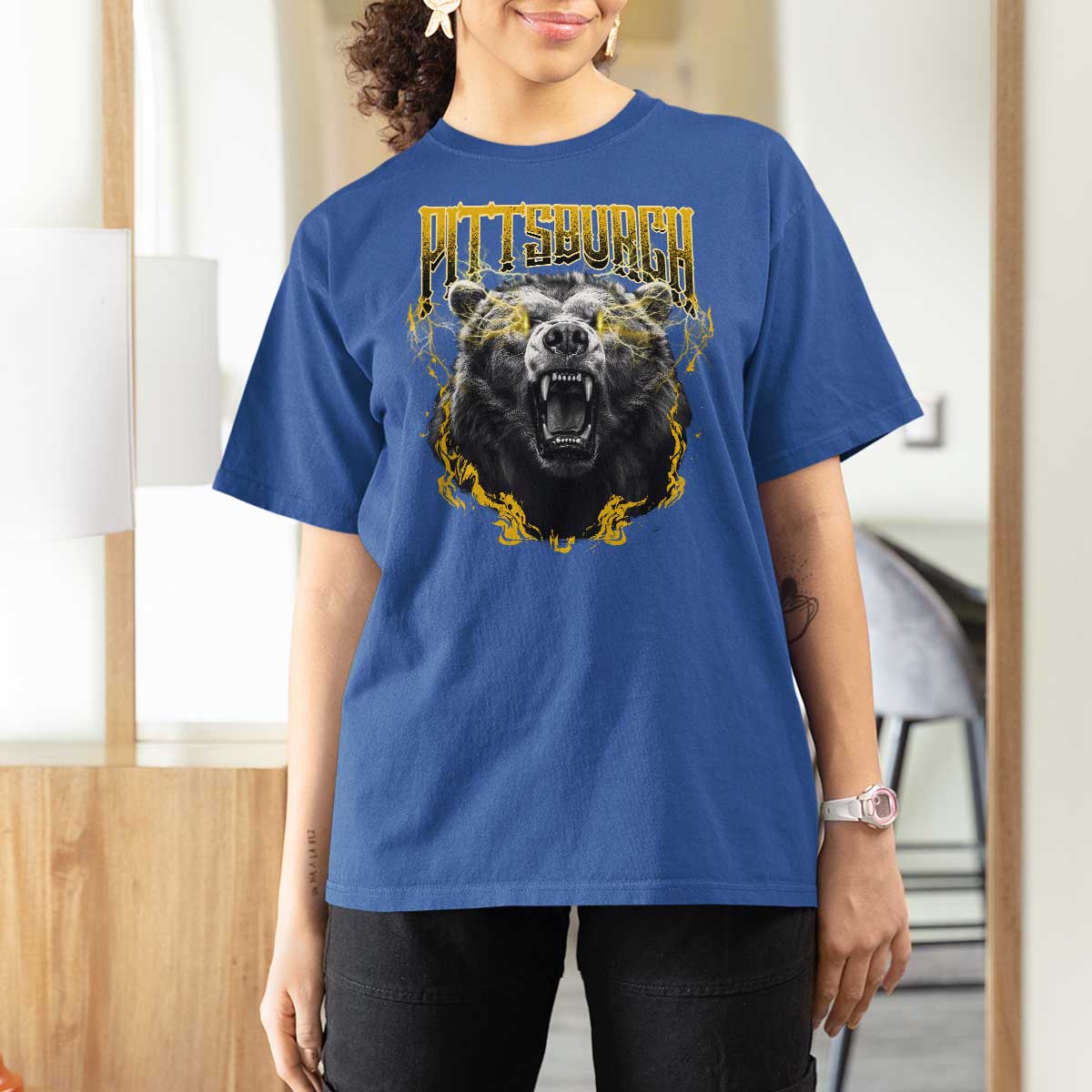 Vintage Pittsburgh T Shirt For Women Retro Sports Fan Wild Bear Mascot Streetwear Bootleg - Wonder Print Shop