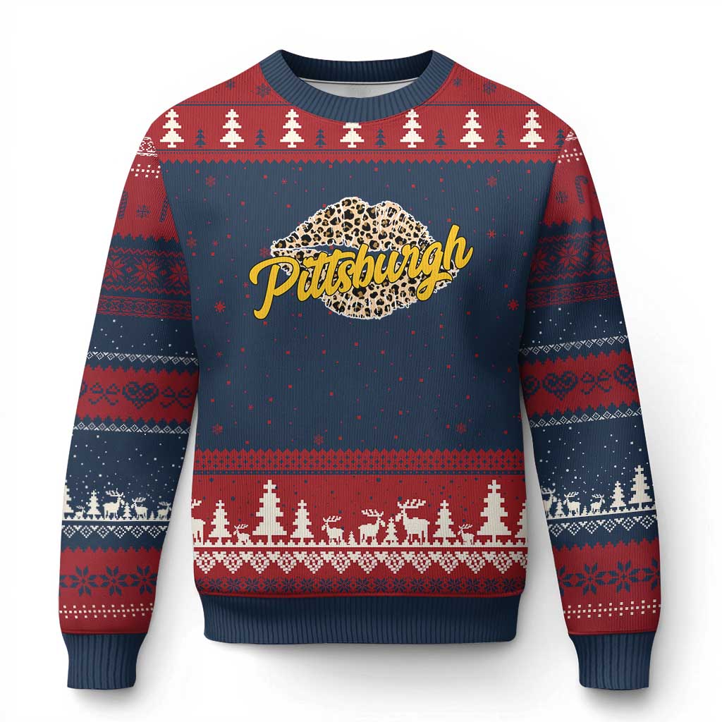 Pittsburgh Leopard Lips Ugly Christmas Sweater Steel City Pride Woman Girl - Wonder Print Shop