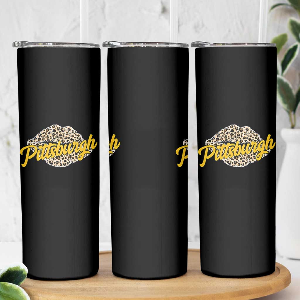 Pittsburgh Leopard Lips Skinny Tumbler Steel City Pride Woman Girl - Wonder Print Shop