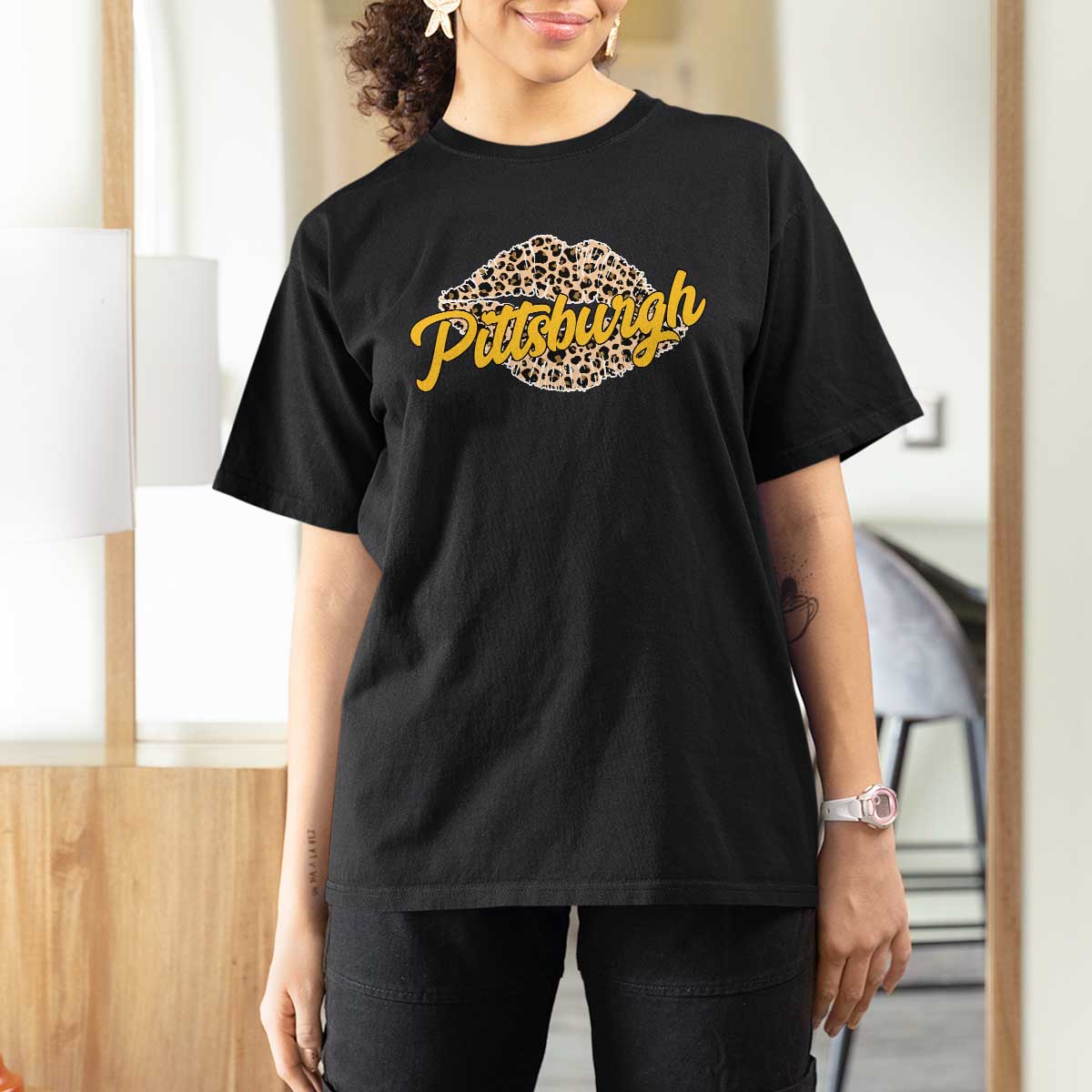 Pittsburgh Leopard Lips T Shirt For Women Steel City Pride Woman Girl - Wonder Print Shop