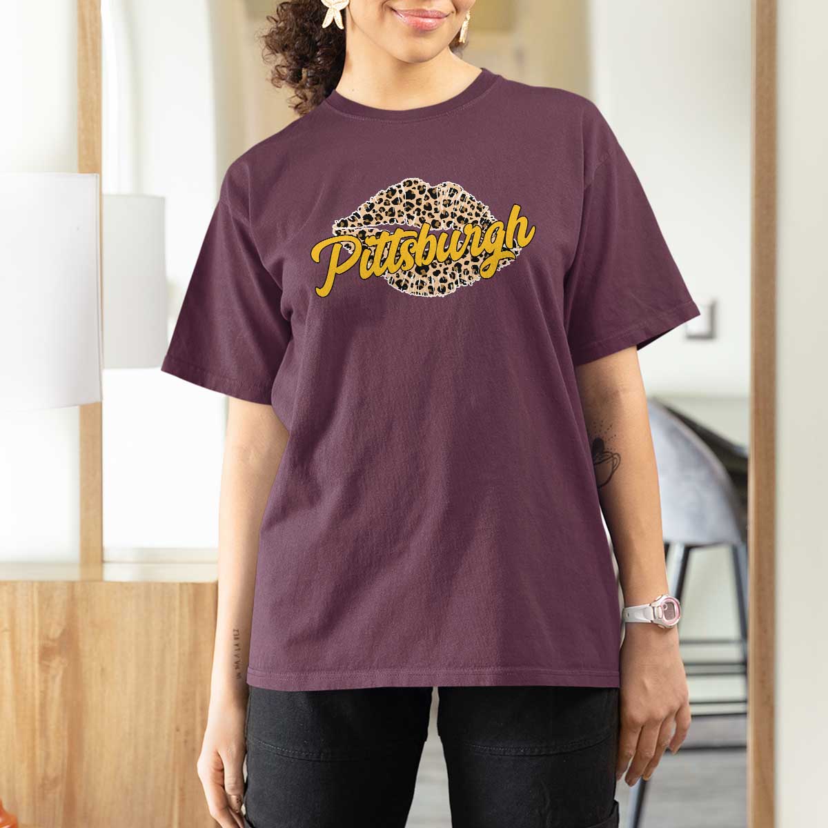 Pittsburgh Leopard Lips T Shirt For Women Steel City Pride Woman Girl - Wonder Print Shop