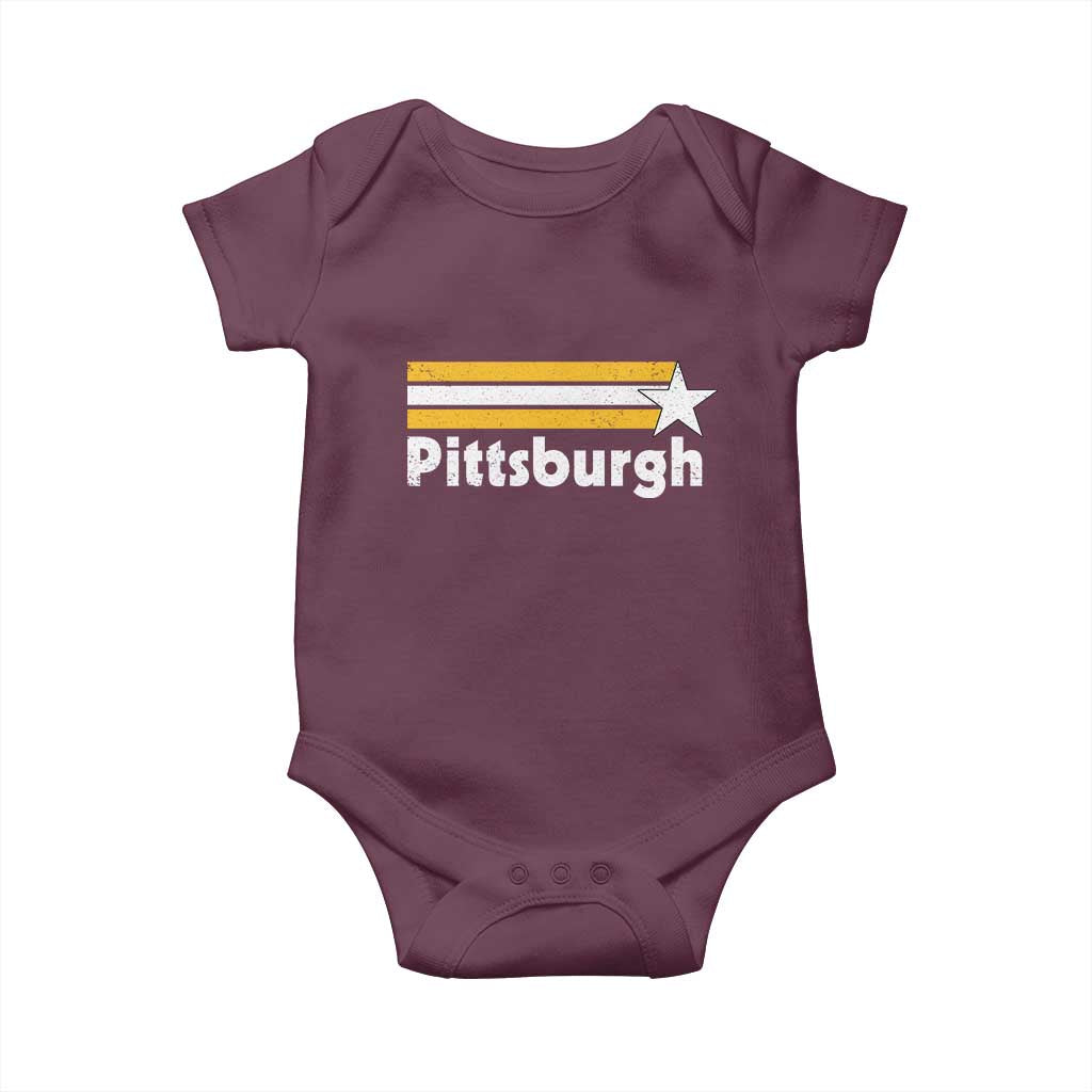 Retro Pittsburgh Baby Onesie Vintage Pennsylvania Stripes 70s 80s 90s - Wonder Print Shop
