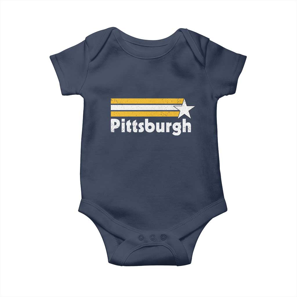 Retro Pittsburgh Baby Onesie Vintage Pennsylvania Stripes 70s 80s 90s - Wonder Print Shop