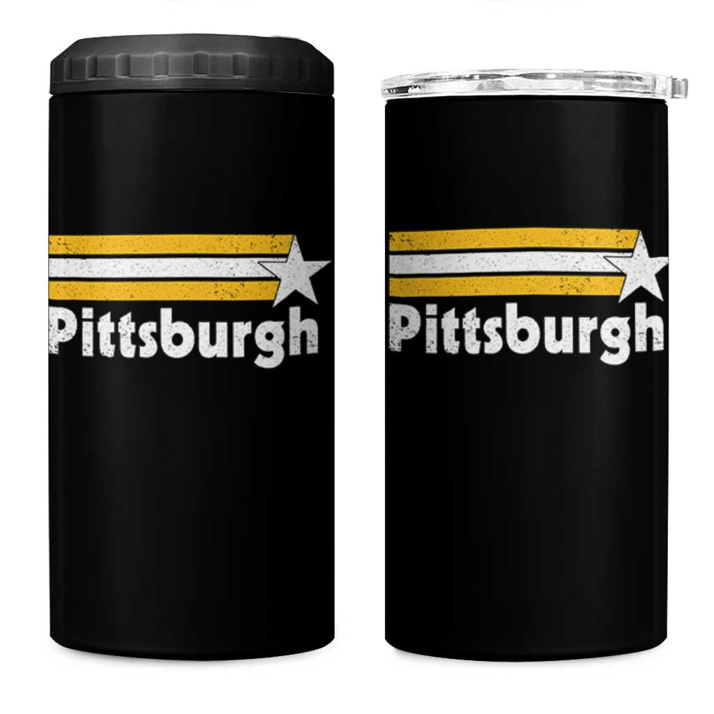 Retro Pittsburgh 4 in 1 Can Cooler Tumbler Vintage Pennsylvania Stripes 70s 80s 90s - Wonder Print Shop