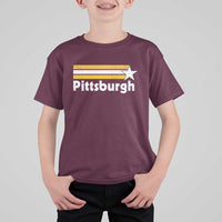 Retro Pittsburgh T Shirt For Kid Vintage Pennsylvania Stripes 70s 80s 90s - Wonder Print Shop