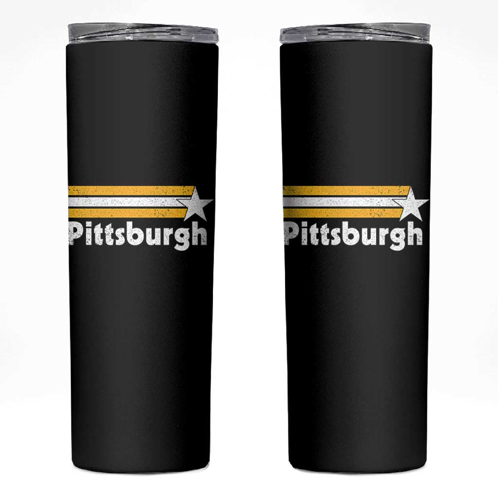 Retro Pittsburgh Skinny Tumbler Vintage Pennsylvania Stripes 70s 80s 90s - Wonder Print Shop