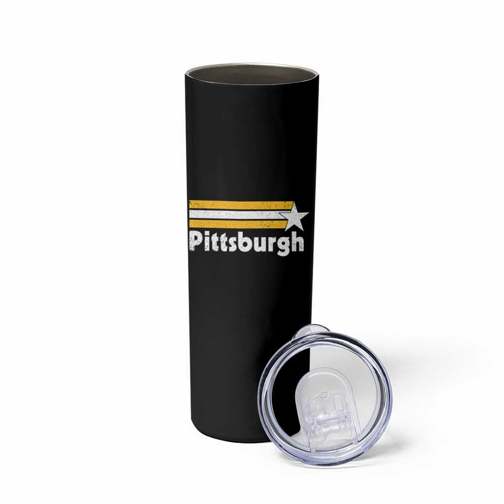 Retro Pittsburgh Skinny Tumbler Vintage Pennsylvania Stripes 70s 80s 90s - Wonder Print Shop
