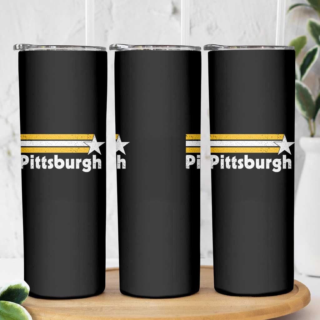 Retro Pittsburgh Skinny Tumbler Vintage Pennsylvania Stripes 70s 80s 90s - Wonder Print Shop