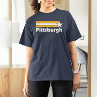 Retro Pittsburgh T Shirt For Women Vintage Pennsylvania Stripes 70s 80s 90s - Wonder Print Shop