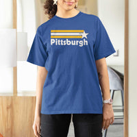 Retro Pittsburgh T Shirt For Women Vintage Pennsylvania Stripes 70s 80s 90s - Wonder Print Shop