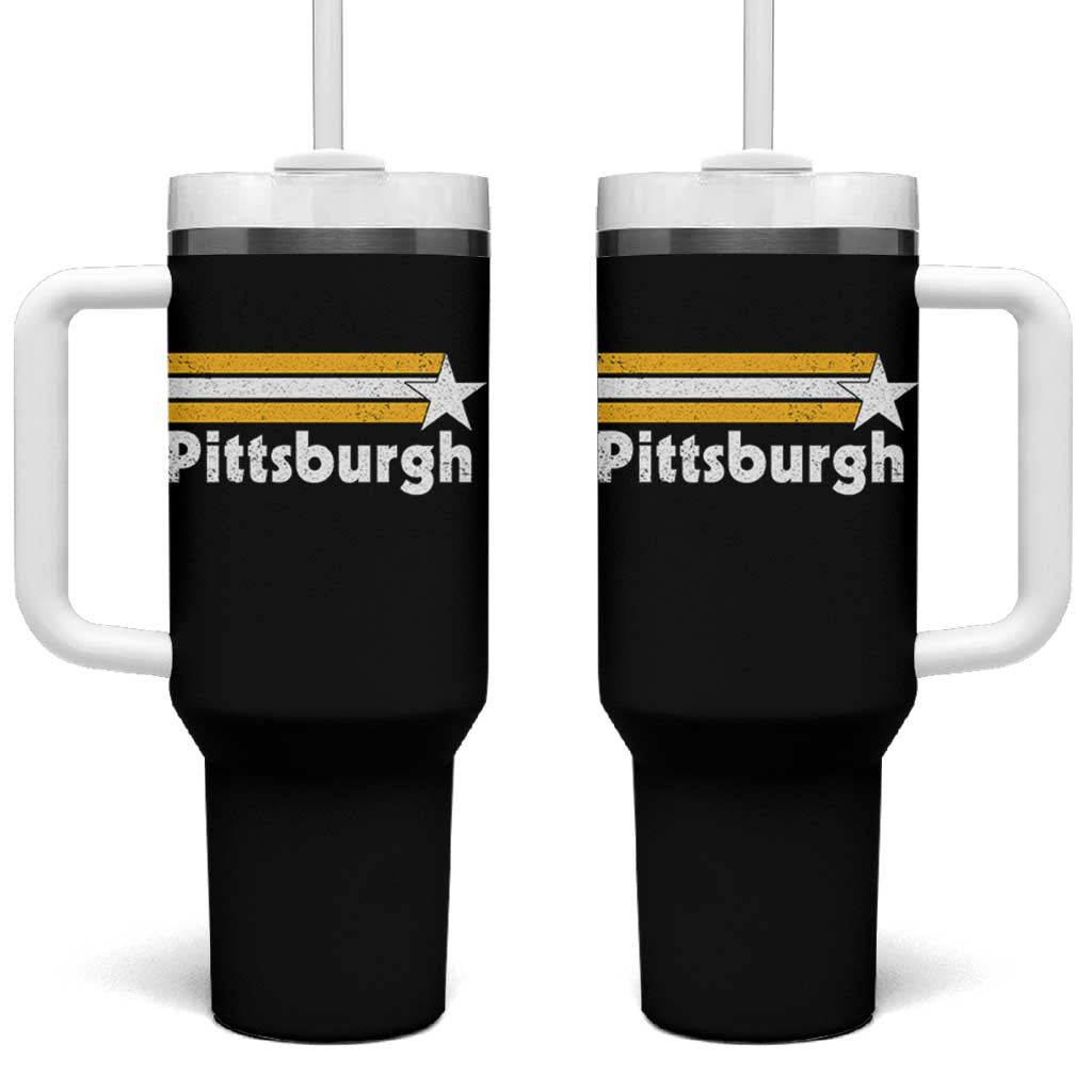 Retro Pittsburgh Tumbler With Handle Vintage Pennsylvania Stripes 70s 80s 90s - Wonder Print Shop