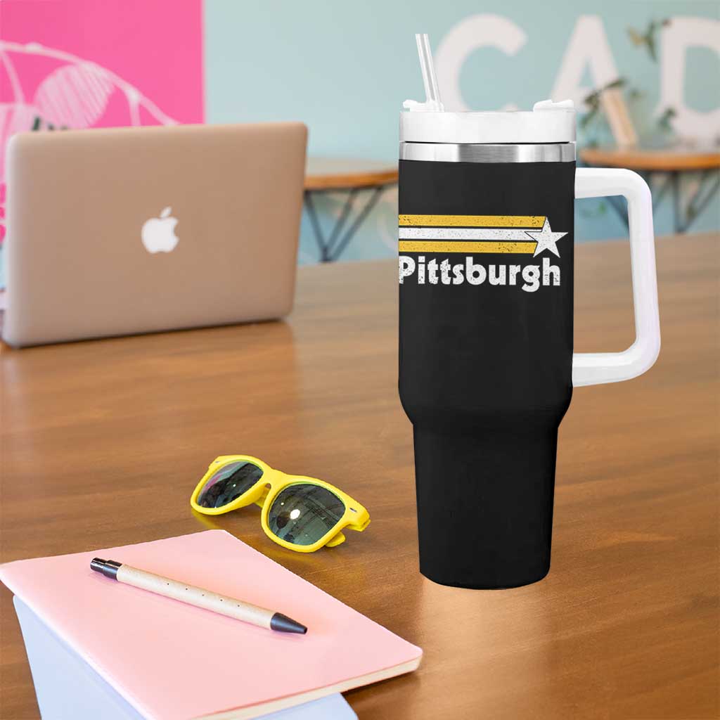 Retro Pittsburgh Tumbler With Handle Vintage Pennsylvania Stripes 70s 80s 90s - Wonder Print Shop